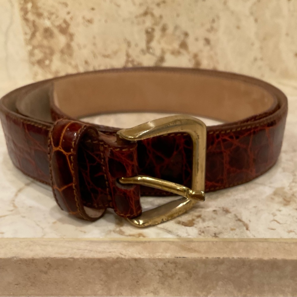 DANIELO MARINELLI BROWN CROC BELT SIZE 1318/270, in IN.  FROM BUCKLE TO END 40”